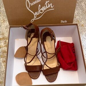 Christian Louboutin Croc-Embossed Brown Heels